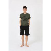 Erkek Genç Garson Boy Kısa Kol Haki Penye Şortlu Pijama Takımı
