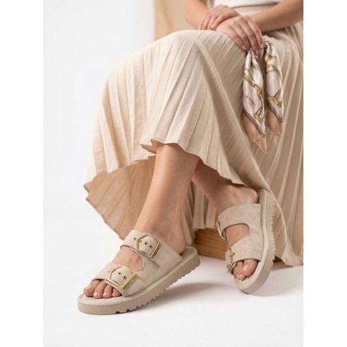 Yazlık Kadın Bej İnce Taban Tokalı Terlik