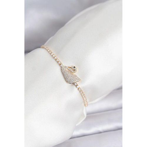 Kuğu Model Zirkon Taşlı Gold Renk Asansörlü Su Yolu Bileklik