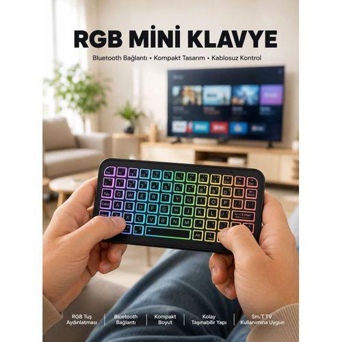 Kompakt Siyah Rgb Işıklı Bluetooth Mini Klavye