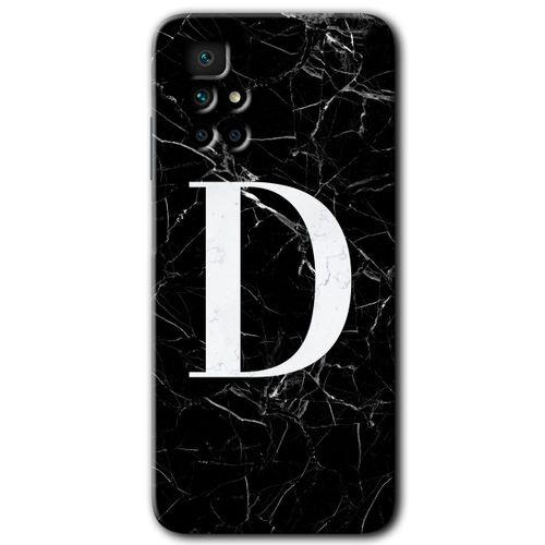 Redmi 10 Kılıf HD Desen Baskılı Arka Kapak - Siyah Mermer Desenli D Harfi + Kırılmaz Cam