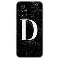Redmi 10 Kılıf HD Desen Baskılı Arka Kapak - Siyah Mermer Desenli D Harfi + Kırılmaz Cam