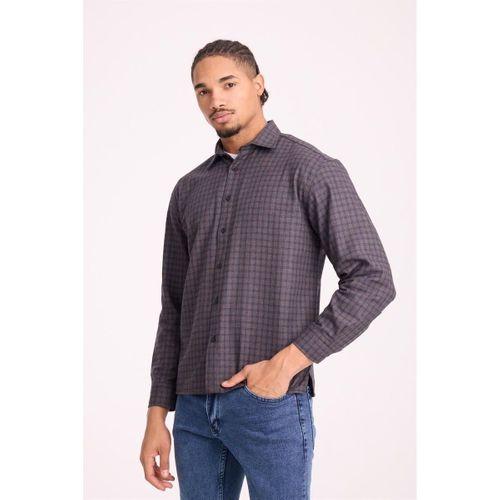 Alfonso Ekose Büyük Kareli Relaxed Fit %100 Pamuklu Flanel Kumaş Erkek Gömlek - Kahve