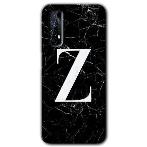 Realme 7 Kılıf Baskılı Kapak - Siyah Mermer Desenli Z Harfi + 5D Tam Kaplayan Cam