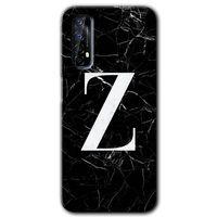 Realme 7 Kılıf Baskılı Kapak - Siyah Mermer Desenli Z Harfi + 5D Tam Kaplayan Cam