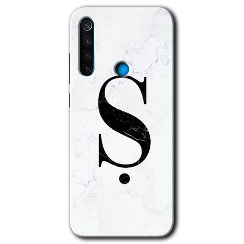 Xiaomi Redmi Note 8 Kılıf Baskılı Arka Kapak - Beyaz Mermer Desenli T Harfi +Tam Ekran Koruyucu