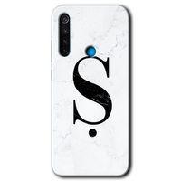 Xiaomi Redmi Note 8 Kılıf Baskılı Arka Kapak - Beyaz Mermer Desenli T Harfi +Tam Ekran Koruyucu
