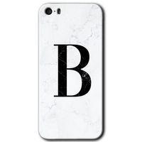 iPhone 5 Kılıf HD Desen Baskılı Arka Kapak + Temperli Cam - Beyaz Mermer Desenli B Harfi