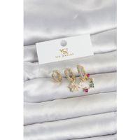 Pirinç Gold Renk Çiçek Model 3'lü Kadın Küpe