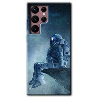 Potkal Hediye Fabrikası Samsung Galaxy S22 Ultra HD Baskılı Kılıf + 9D Tam Ekran Koruyucu - Astronot Yalnızlığı