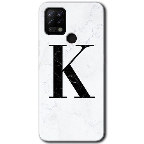 Tecno Pova HD Baskılı Kılıf + 9D Tam Ekran Koruyucu - Beyaz Mermer Desenli K Harfi