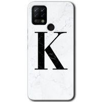 Tecno Pova HD Baskılı Kılıf + 9D Tam Ekran Koruyucu - Beyaz Mermer Desenli K Harfi