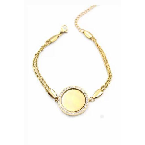 Taşlı Plaka Bileklik - Altın