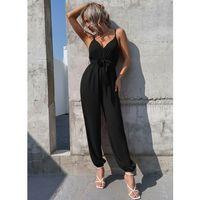 Kadın Ip Askılı Kruvaze Yakalı Belden Kuşaklı Uzun Sandy Tulum