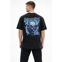 Erkek Asit Yıkamalı Oversize Tişört Future Worlds Baskılı Bisiklet Yaka Kısa Kollu Streetwear %100 Pamuk Street Style T-Shirt - Siyah