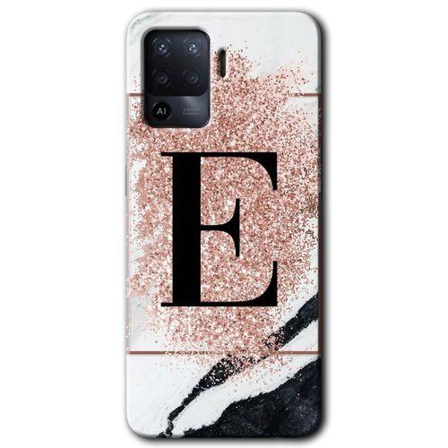 Oppo Reno 5 Lite Kılıf HD Desen Baskılı Arka Kapak - Pembe Mermer Desenli E Harfi + Kırılmaz Cam