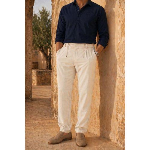 Forner Regular Fit Beli Lastikli Kemer Detaylı Erkek Kumaş Pantolon - Ekru