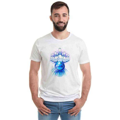 Bowling Topu Baskılı Beyaz Erkek Tshirt