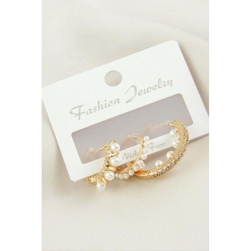 3 Adet Çivi İnci Zirkon Taşlı Küpe