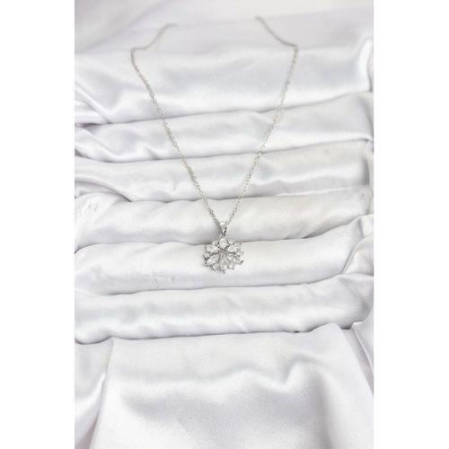 316L Çelik Zincir Gümüş Renk Lotus Model Zirkon Taşlı Kadın Kolye