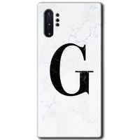Samsung Galaxy Note 10 Plus HD Baskılı Kılıf + 9D Tam Ekran Koruyucu - Beyaz Mermer G Harfi
