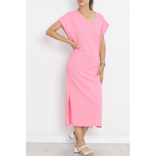 V Yaka Süprem Elbise Pembe