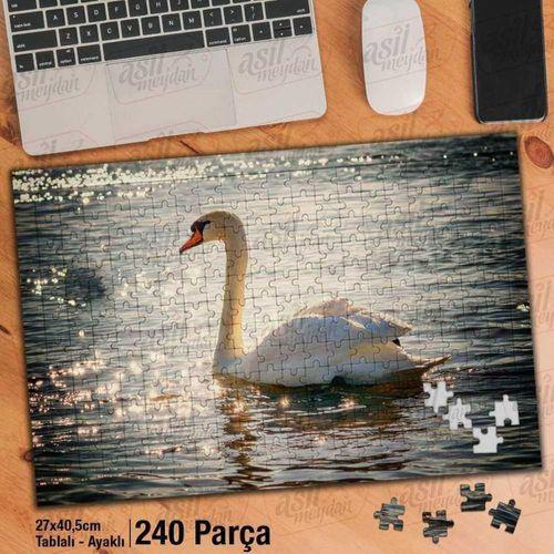 Asil Hobi Beyaz Kuğu -parlayan Deniz -göl -güneş Yapboz -ayak Destekli Çerçeveli 240 Parça Puzzle