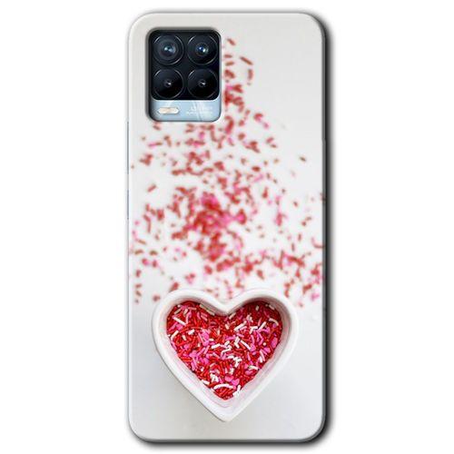 BeRa Aksesuar Realme 8 Pro Kılıf Baskılı Kapak - Kalpli Şekerleme +Tam Kaplayan Mat Seramik