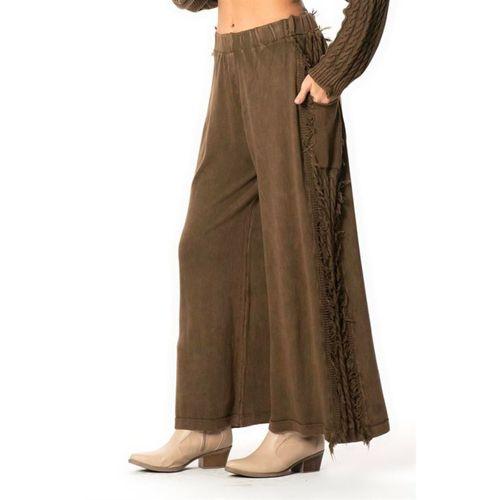 Beli Lastikli Aylin Sonbahar ve Kışlık Uzun Cepli Triko Pantolon Kahve Khv