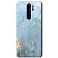 Xiaomi Redmi Note 8 Pro HD Baskılı Kılıf + 9D Tam Ekran Koruyucu - Mavi Gold Mermer