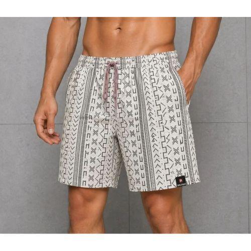 Erkek Dokuma Şort Etnik Desenli Lastikli Bağcıklı Bel Cepli Yazlık Rahat - Bej