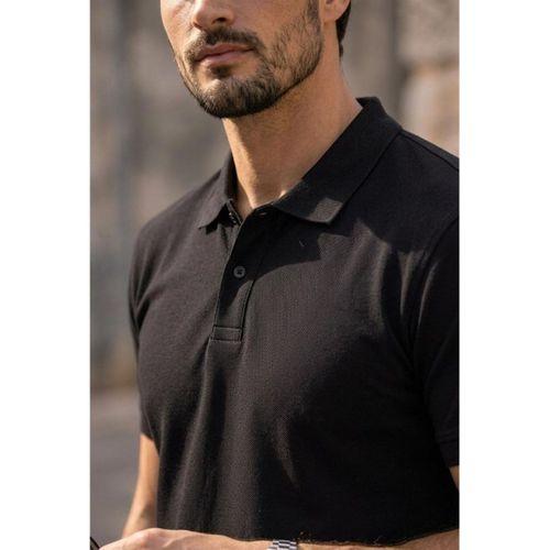 Orlando Polo Yaka Pike Kumaş Relaxed Fit Basic Düğmeli Relaxed Fit Erkek T-Shirt - Siyah