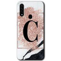 Potkal Hediye Fabrikası Oppo A31 Kılıf HD Desen Baskılı Arka Kapak - Pembe Mermer Desenli C Harfi