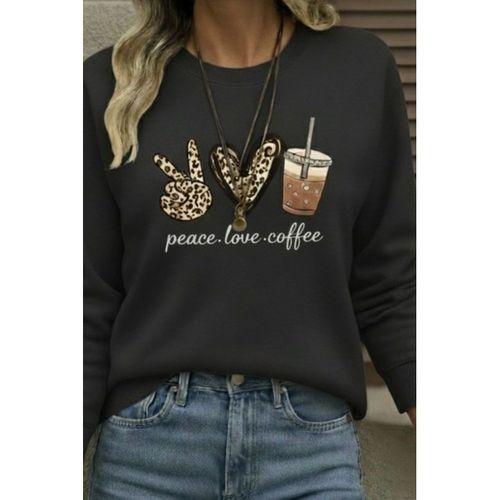 Kadın Uzun Kollu Bisiklet Yaka Kalp Desenli Viskon Iki Iplik Bluz