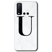 Vivo Y20s Kılıf HD Desen Baskılı Arka Kapak - Beyaz Mermer Desenli Ü Harfi + Kırılmaz Cam
