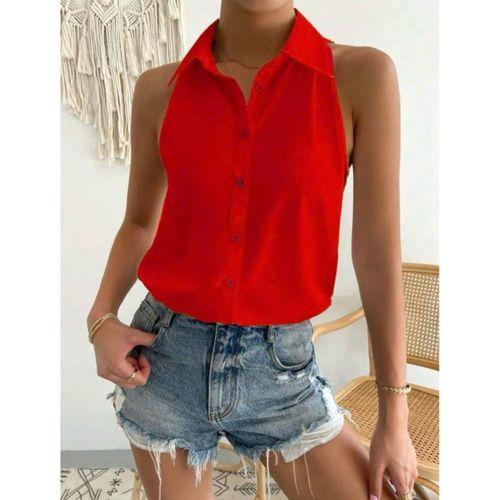 Kadın Sıfır Kol Dokuma Viskon Kumaş Gömlek