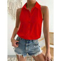 Kadın Sıfır Kol Dokuma Viskon Kumaş Gömlek