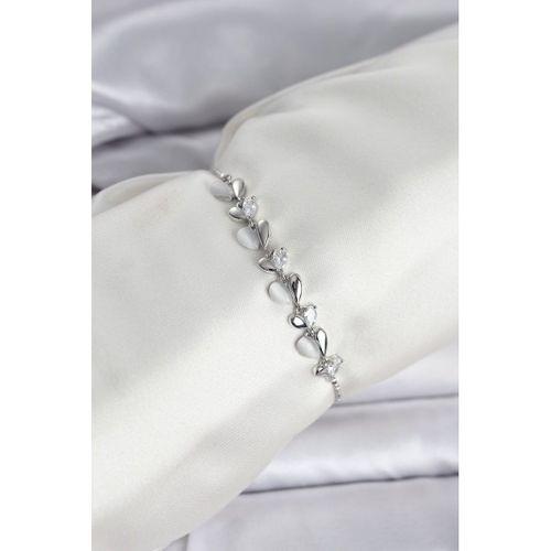 Gümüş Renk Zirkon Taşlı Sıralı Damla Model Asansörlü Kadın Bileklik