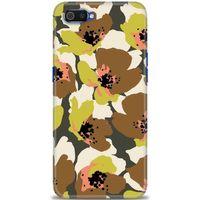 Realme C2 Kılıf HD Baskılı Kılıf - Yeşil Kahve Çiçekler + Tam Ekran Koruyucu