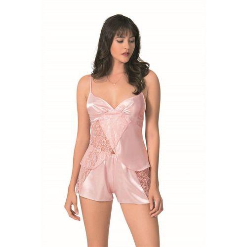 Somon Saten Babydoll Şort Takımı Zarif Kadın Gece Giyim