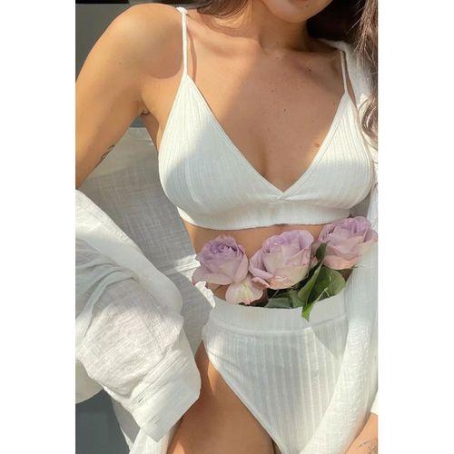 Kadın Beyaz Yüksek Bel Dolgusuz Slip Takım