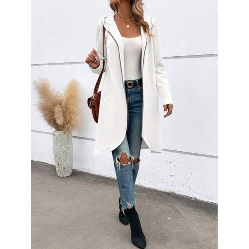 Kadın Uzun Kollu Kapşonlu önden Fermuarlı Midi Dalgıç Ceket