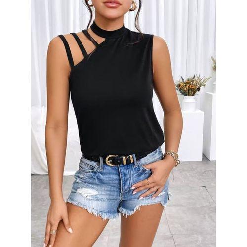 Kadın Omuzdan şerit Detaylı Yarı Balıkçı Yaka Viskon Bluz