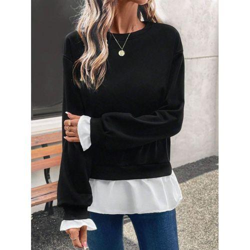 Kadın Uzun Kollu Bisiklet Yaka Viskon Iki Iplik Ve Etek Ucu Trikoton Bluz