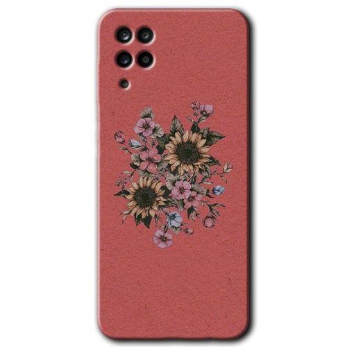 Samsung Galaxy A12 Kılıf Baskılı Kapak - Retro Çiçek + 5D Tam Kaplayan Cam