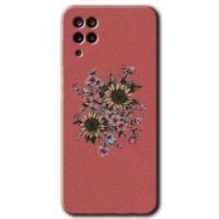 Samsung Galaxy A12 Kılıf Baskılı Kapak - Retro Çiçek + 5D Tam Kaplayan Cam