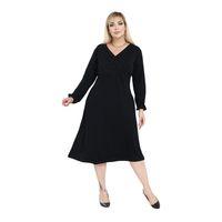 Melsay Butik Siyah Modal Taş Baskılı Kruvaze Yaka Elbise