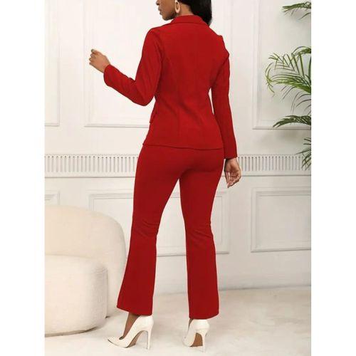 Kadın Uzun Kollu Yakalı Tek Düğme Detaylı Astarlı Ithal Krep Ceket Ve Pantolon Ikili Takım