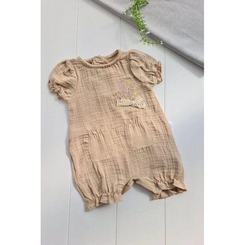 Müslin Kumaş Çiçek Nakışlı Pamuklu Kız Bebek Tulum