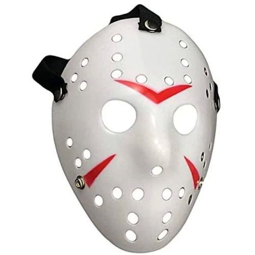 Beyaz Renk Kırmızı Çizgili Tam Yüz Hokey Jason Maskesi Hannibal Maskesi - Lisinya